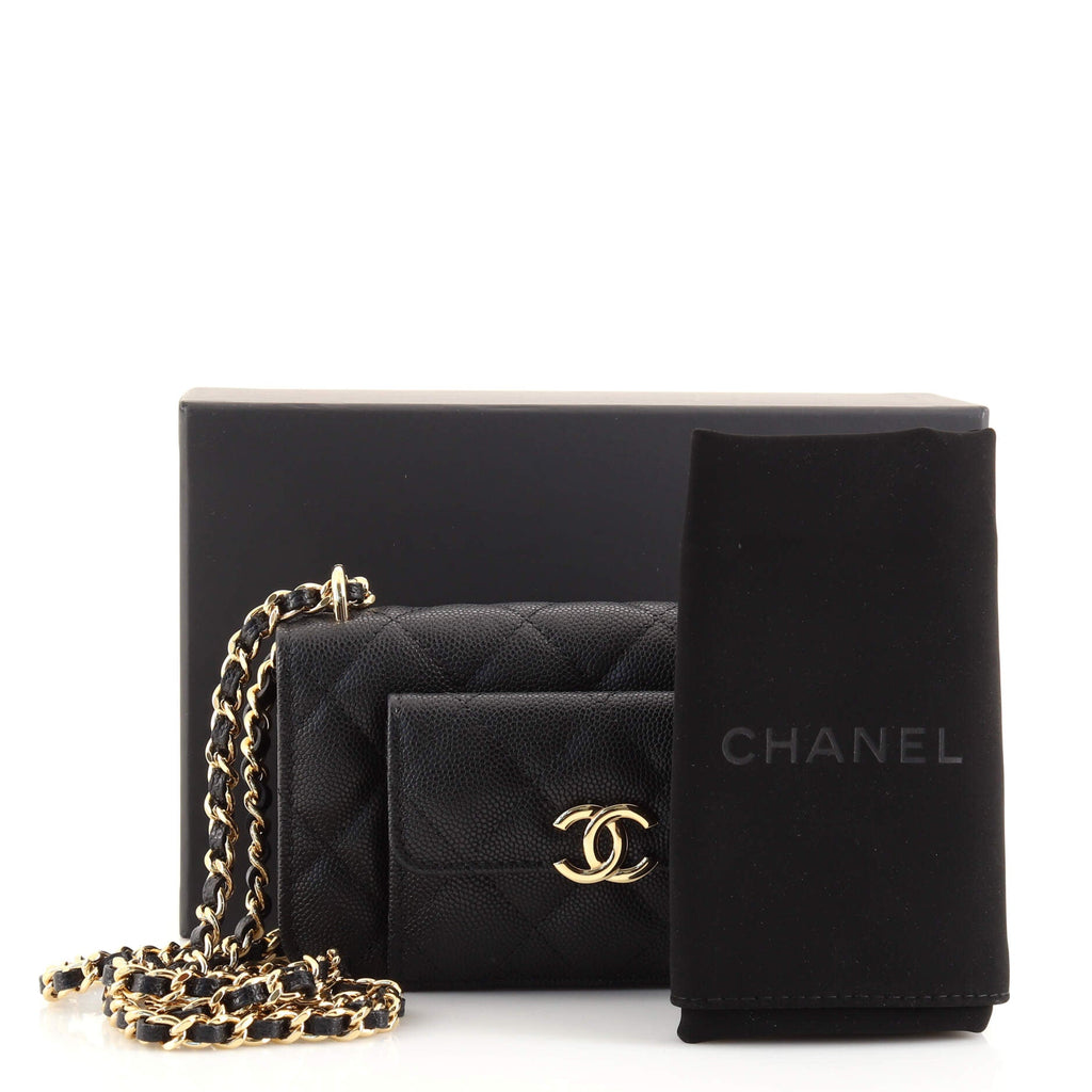 Pocket Twins Clutch with Chain Quilted Caviar