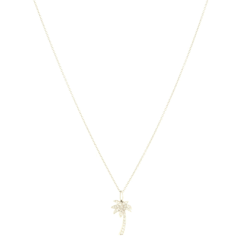 Palm Tree Pendant Necklace Platinum with Diamonds Mini