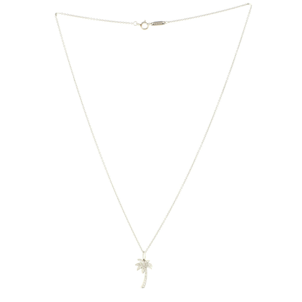 Palm Tree Pendant Necklace Platinum with Diamonds Mini