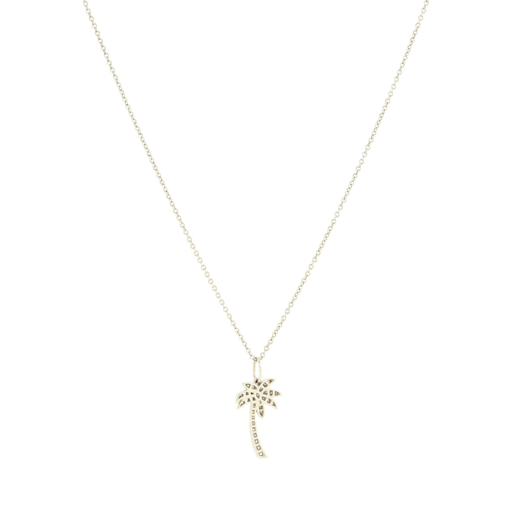 Palm Tree Pendant Necklace Platinum with Diamonds Mini