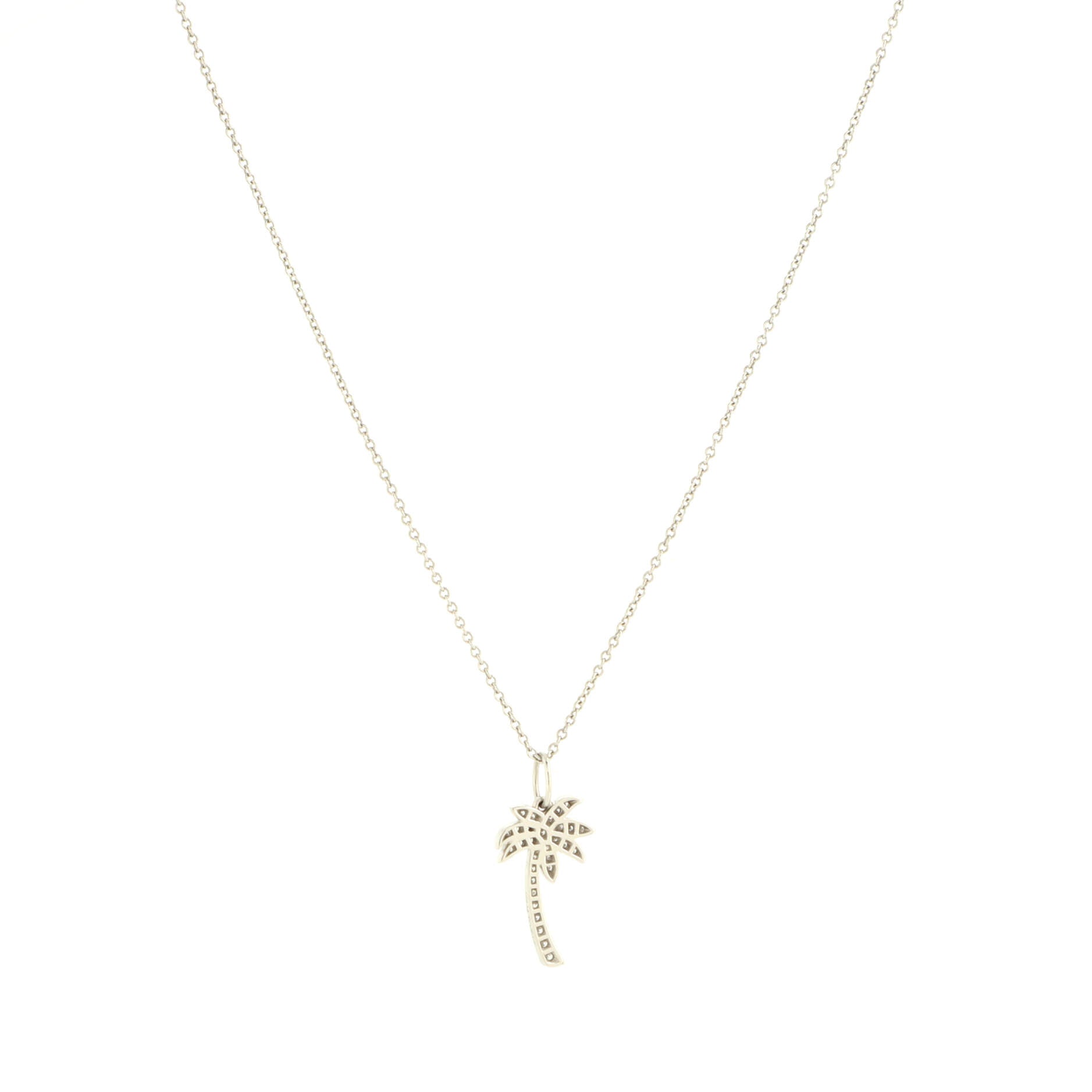 Palm Tree Pendant Necklace Platinum with Diamonds Mini