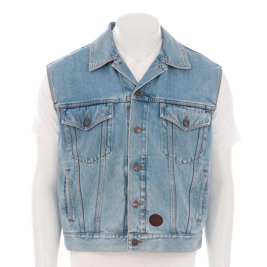 Men's Button Up Vest Denim