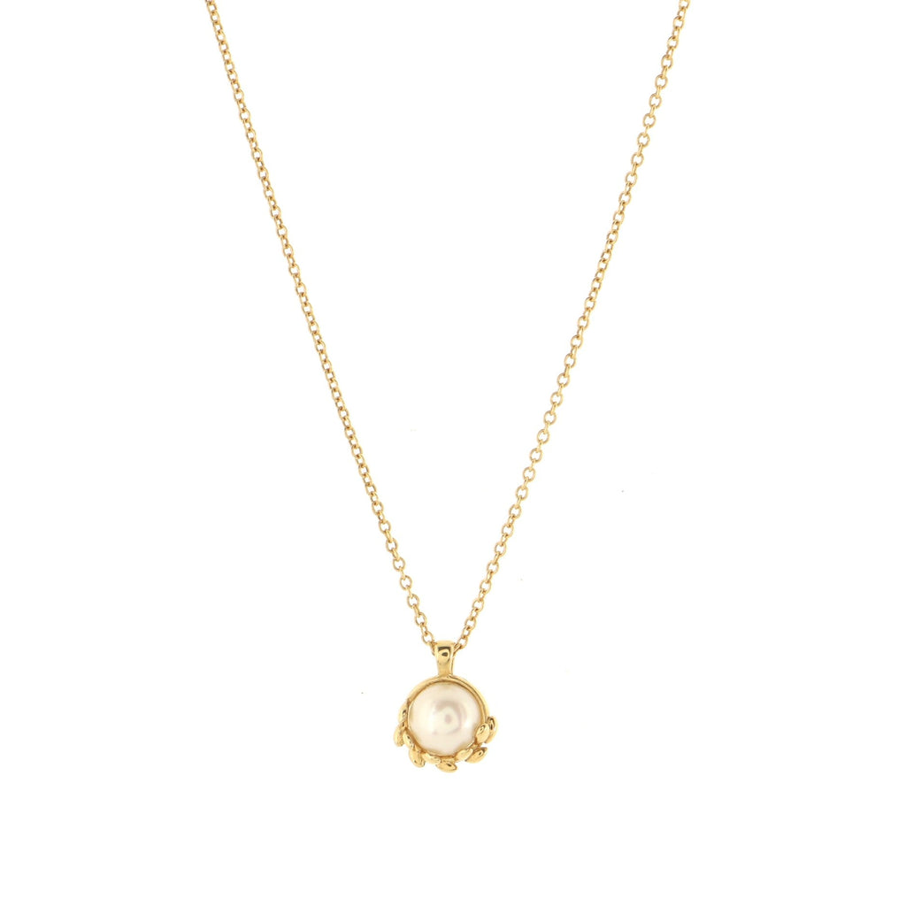 Paloma Picasso Olive Leaf Pendant Necklace 18K Yellow Gold with Pearl