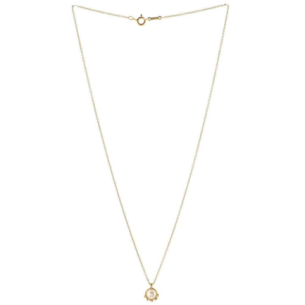 Paloma Picasso Olive Leaf Pendant Necklace 18K Yellow Gold with Pearl