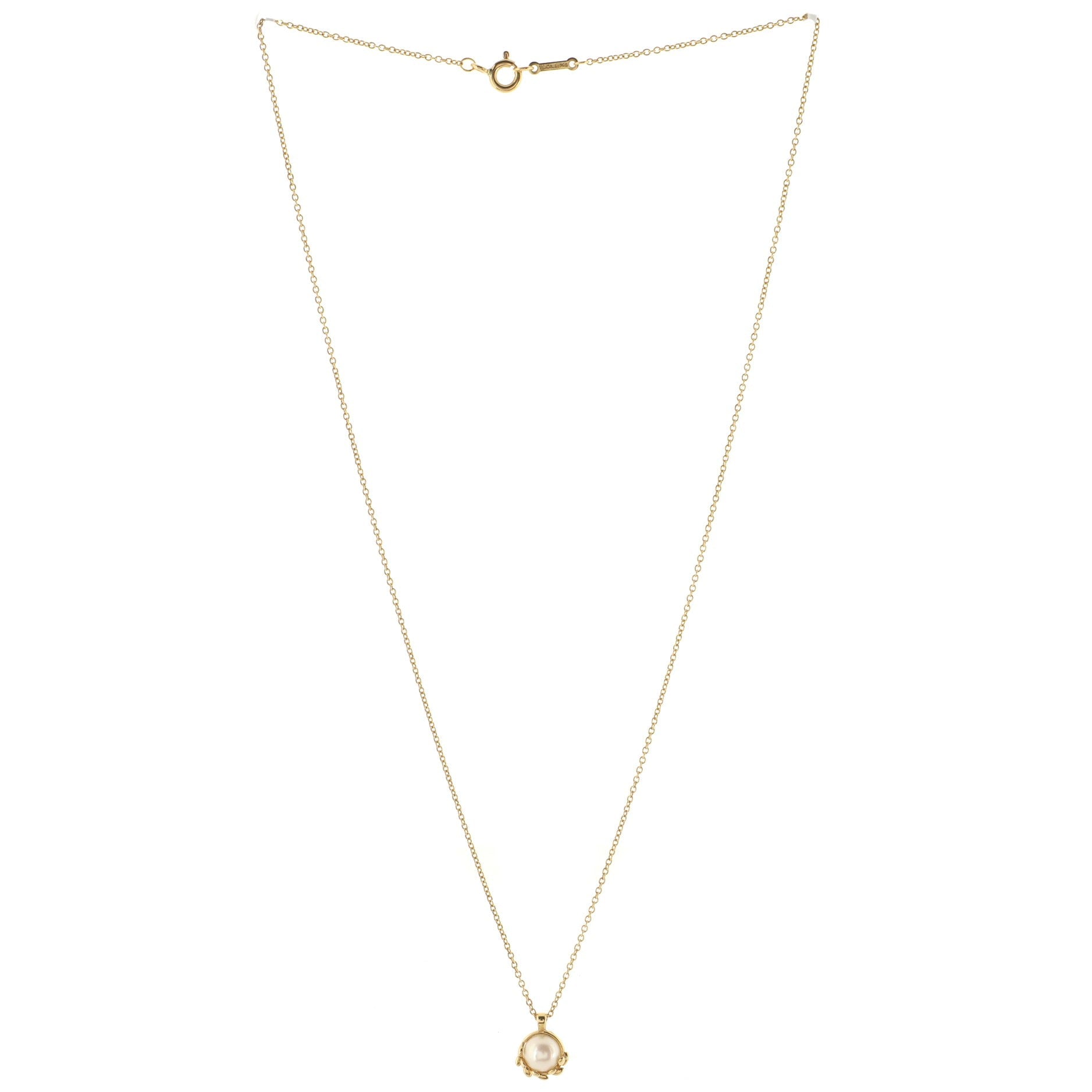 Paloma Picasso Olive Leaf Pendant Necklace 18K Yellow Gold with Pearl