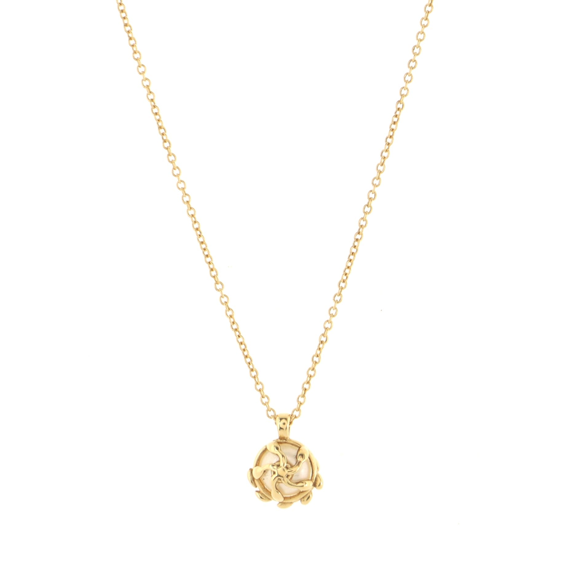 Paloma Picasso Olive Leaf Pendant Necklace 18K Yellow Gold with Pearl