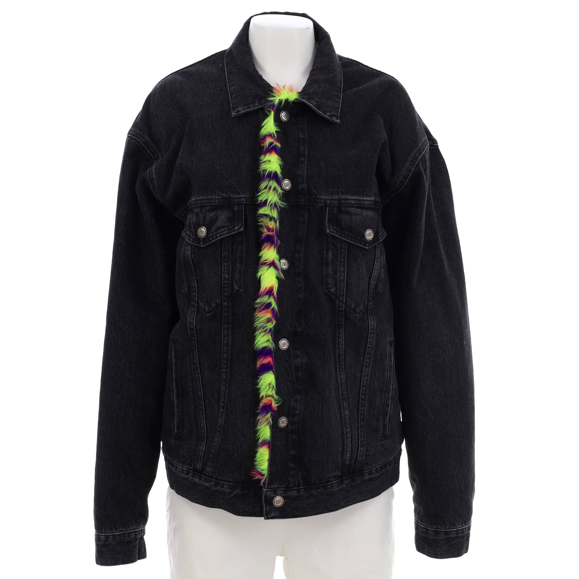 Women's Logo Oversized Jacket Denim and Faux Fur