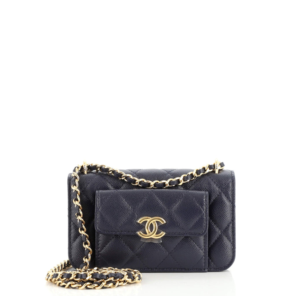Pocket Twins Clutch with Chain Quilted Caviar