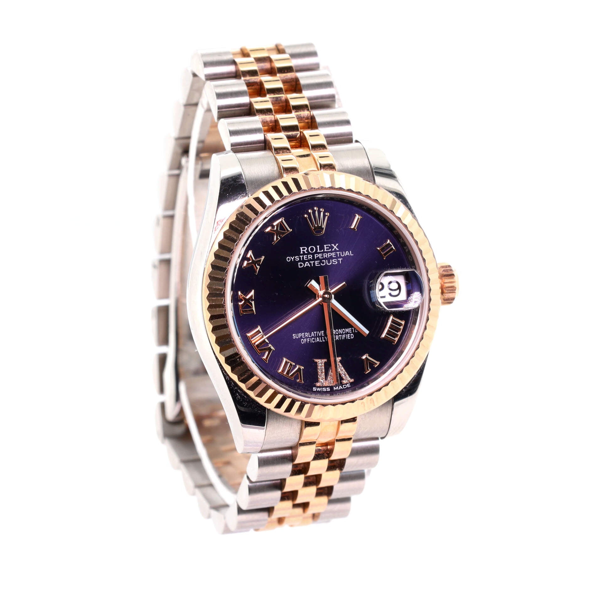 Oyster Perpetual Datejust Automatic Watch Stainless Steel and Rose Gold with Diamond VI Numeral 31