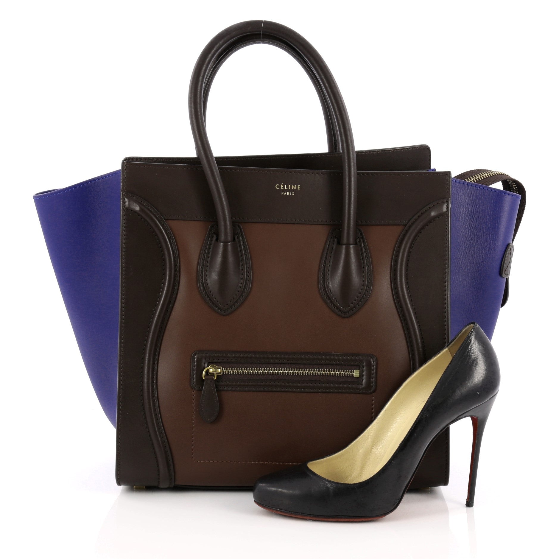 Tricolor Luggage Handbag Leather Mini