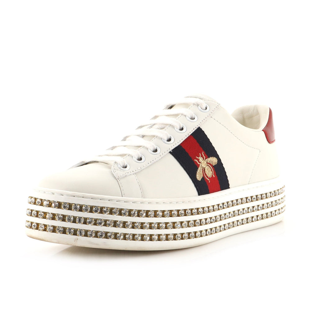 Women's Ace Web Platform Sneakers Leather with Crystals