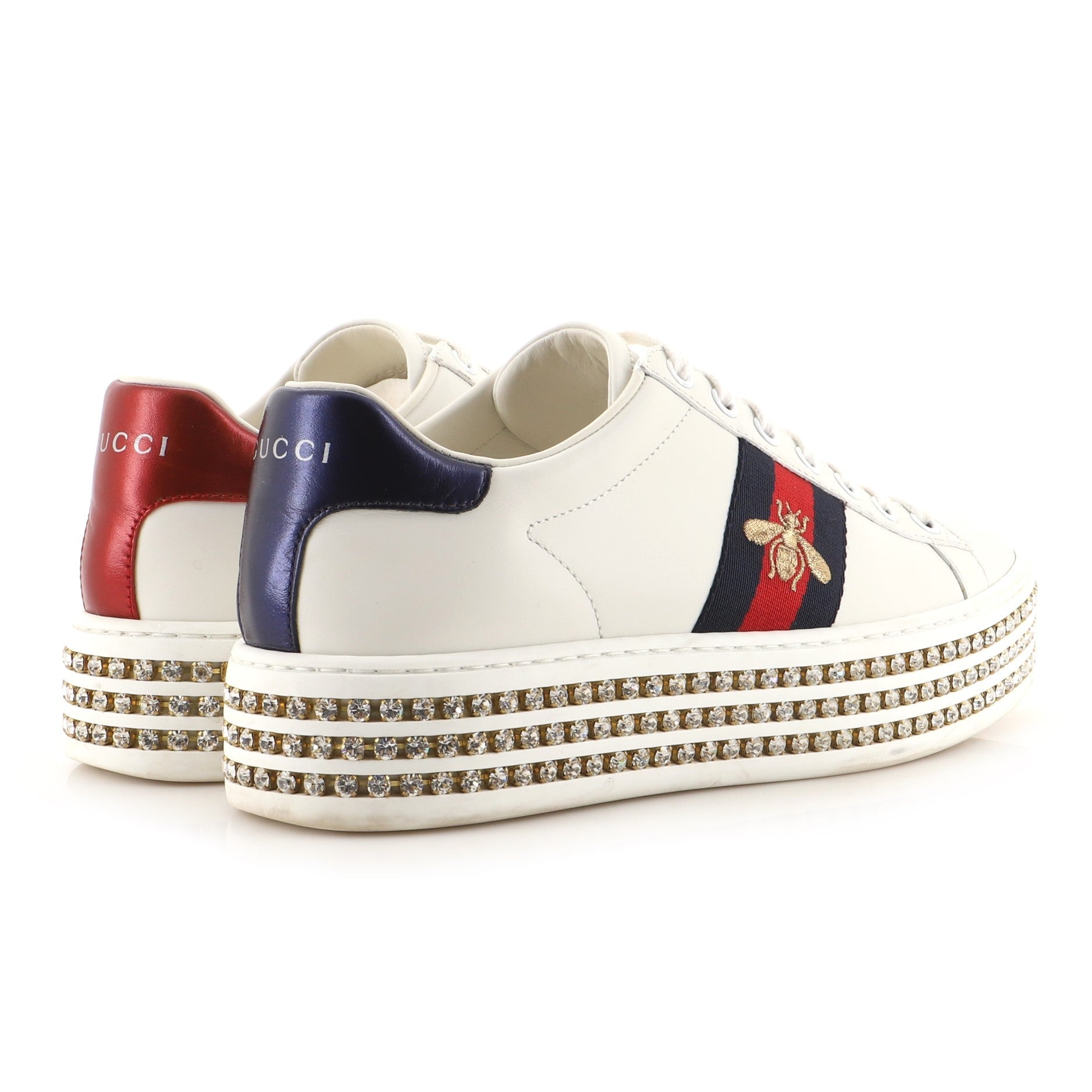Women's Ace Web Platform Sneakers Leather with Crystals