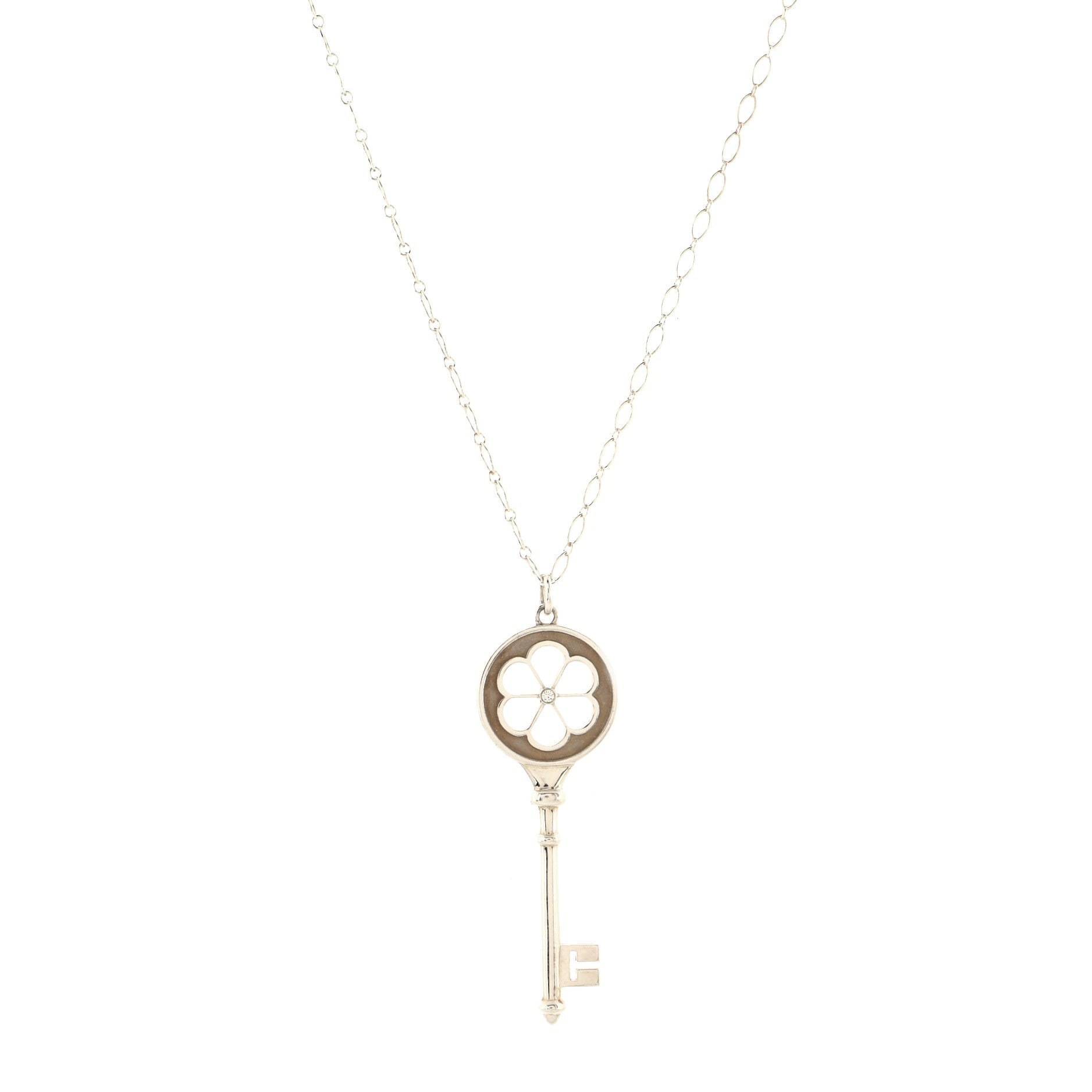 Daisy Key Pendant Necklace Sterling Silver with Diamond Large