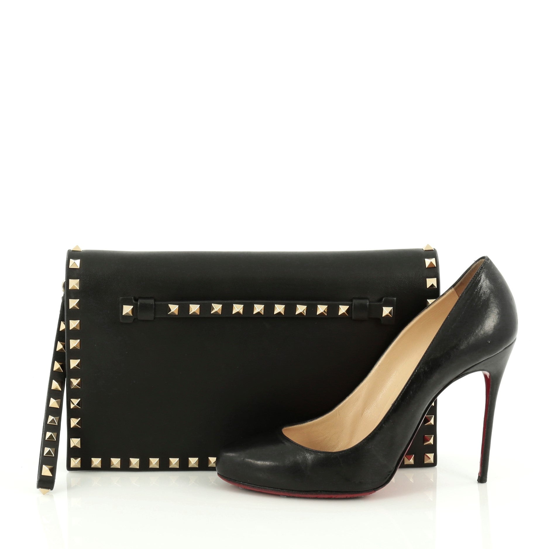 Rockstud Flap Clutch Leather