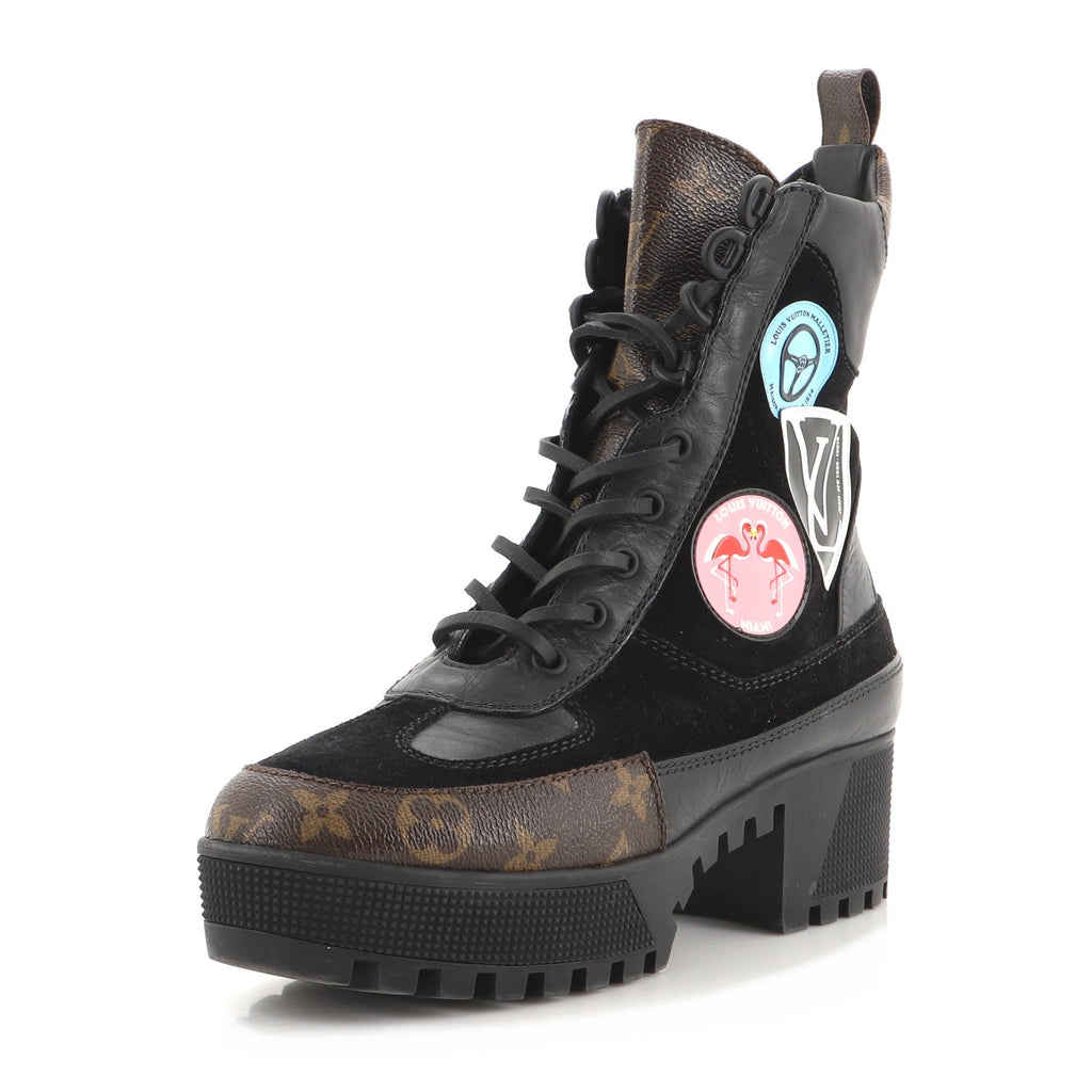 Women's Laureate Platform Desert Boots Limited Edition World Tour Suede with Monogram Canvas and Leather