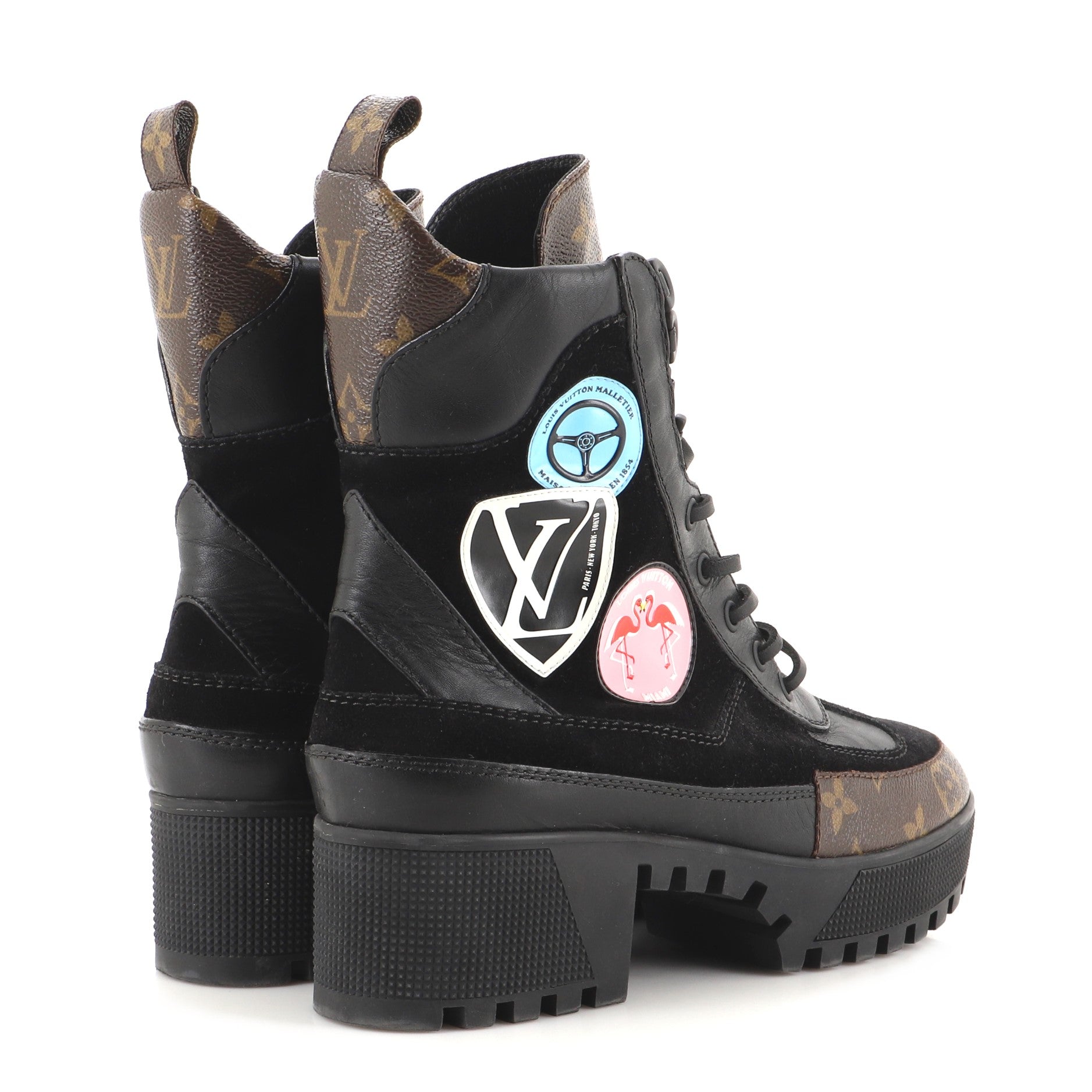 Women's Laureate Platform Desert Boots Limited Edition World Tour Suede with Monogram Canvas and Leather