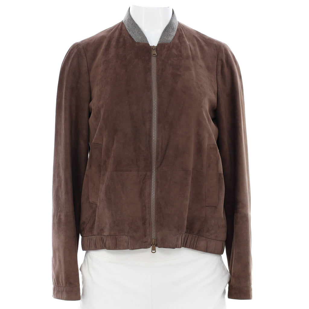 Women's Collarless Zip-Up Jacket Suede
