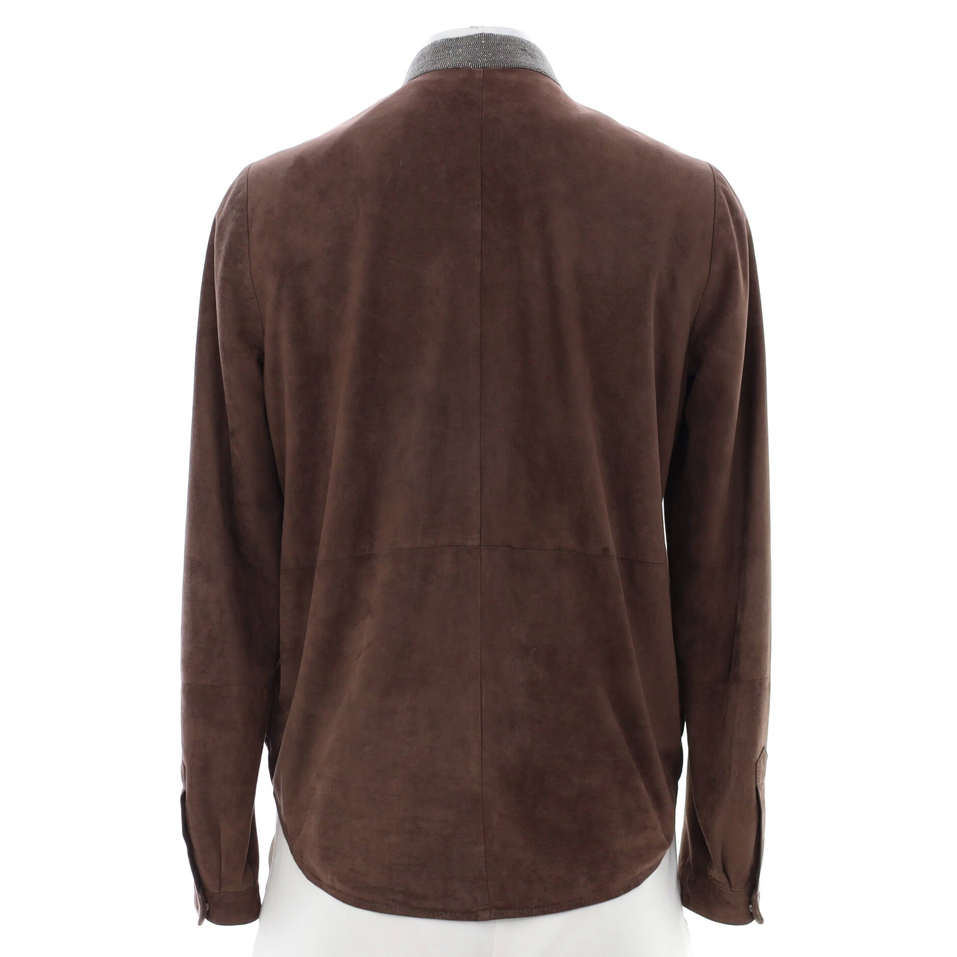 Women's Collarless Zip-Up Jacket Suede