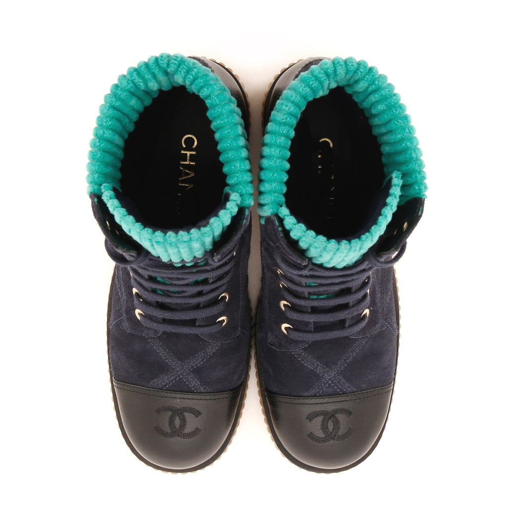 Women's CC Cap Toe Combat Boots Quilted Suede with Leather