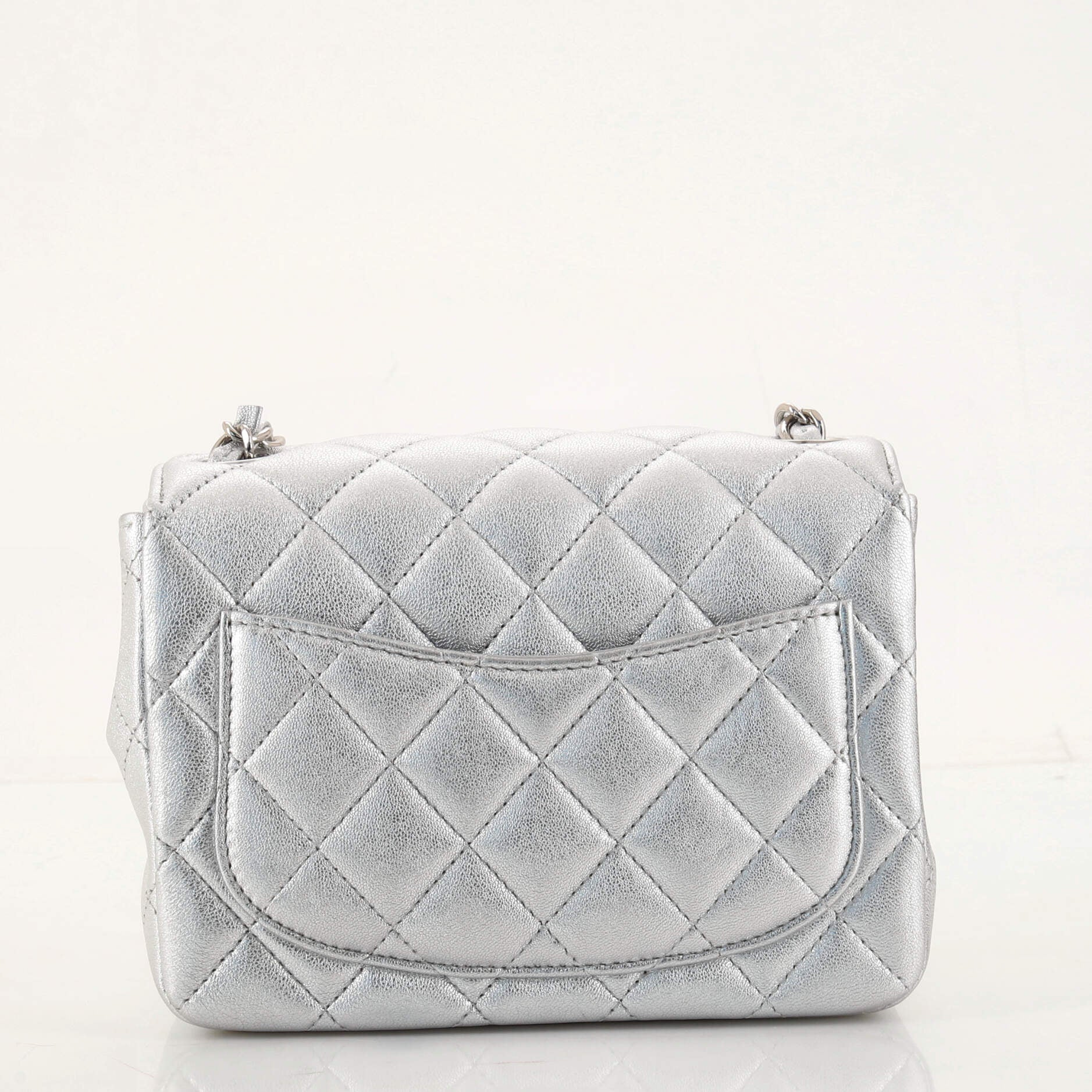 Square Classic Single Flap Bag Quilted Metallic Lambskin Mini