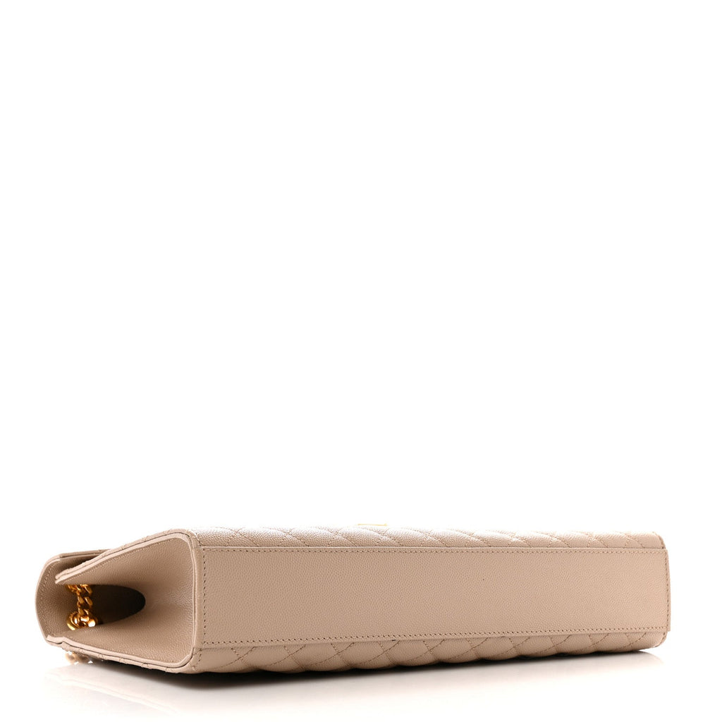 Grain De Poudre Mixed Matelasse Large Triquilt Monogram Satchel Dark Beige