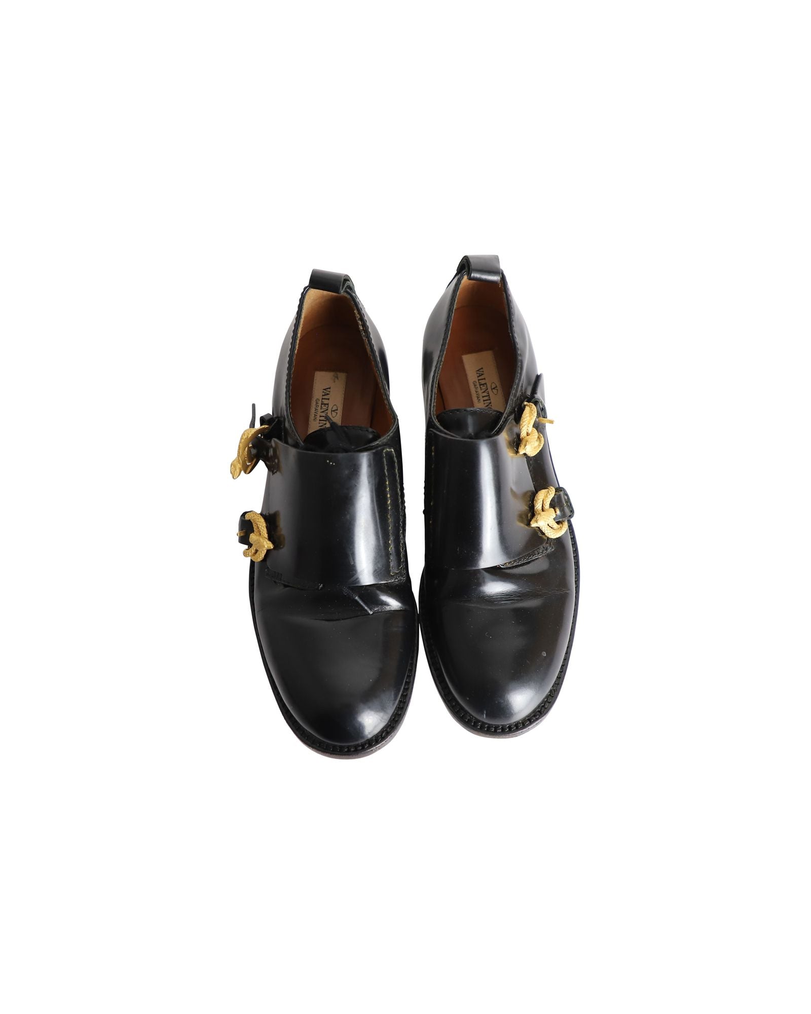 Valentino Serpentine Monk Shoes in Black Leather