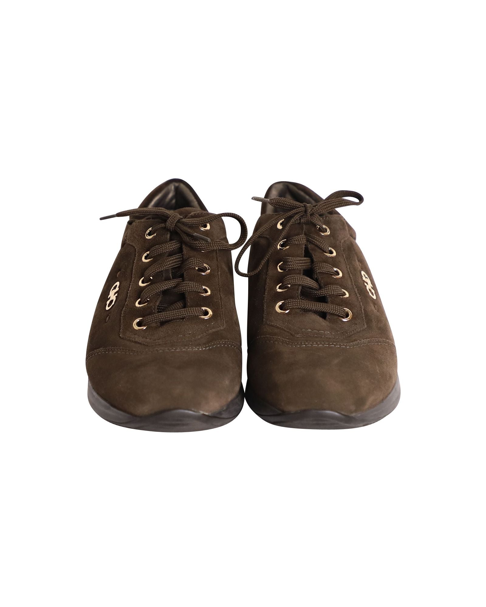 Salvatore Ferragamo Lace-Up Sneakers in Brown Suede