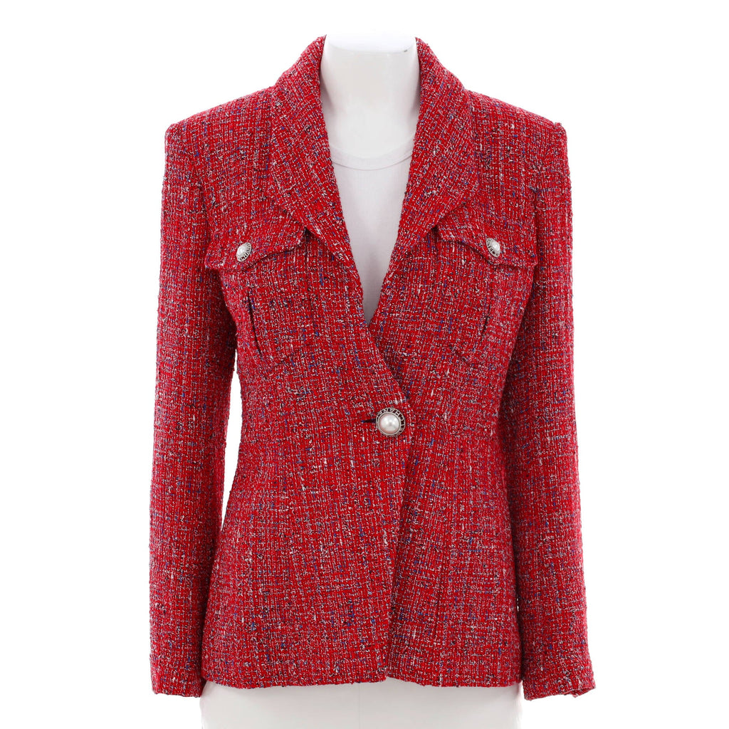 Women's Double Pocket Pearl Button Jacket Tweed