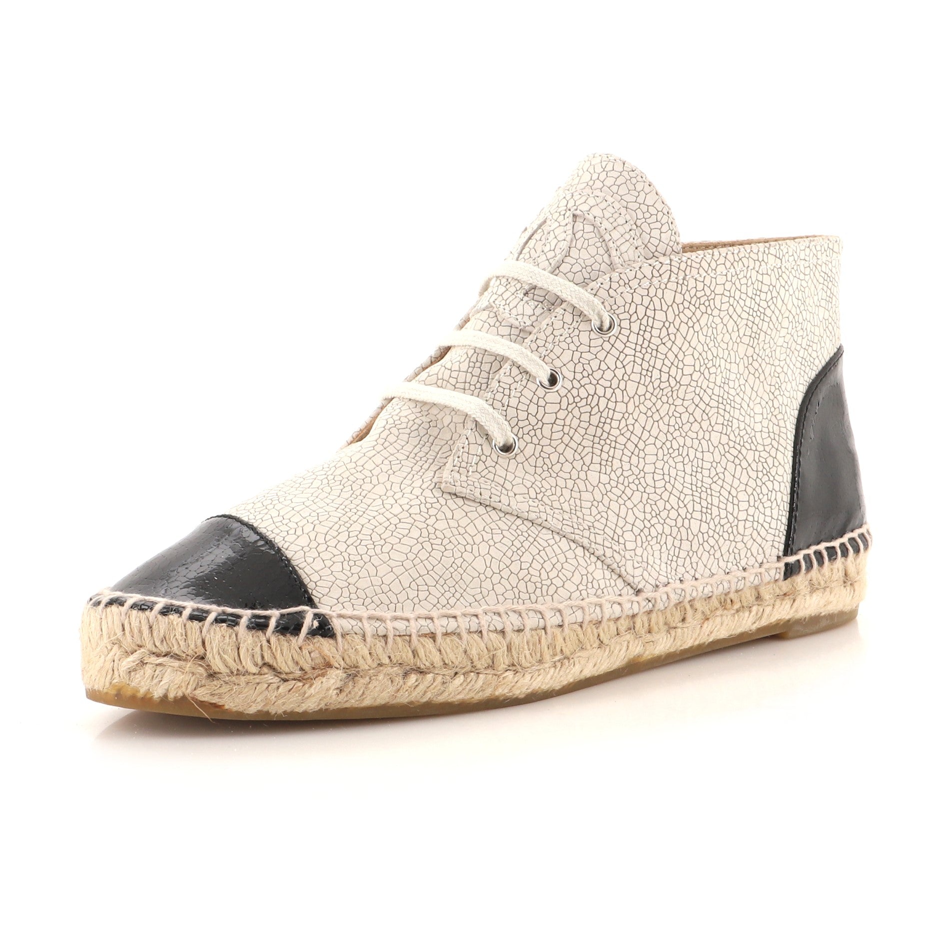 Women's Cap Toe Lace Up Espadrilles Crackled Leather