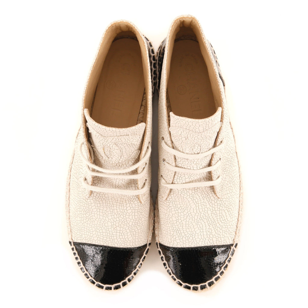 Women's Cap Toe Lace Up Espadrilles Crackled Leather