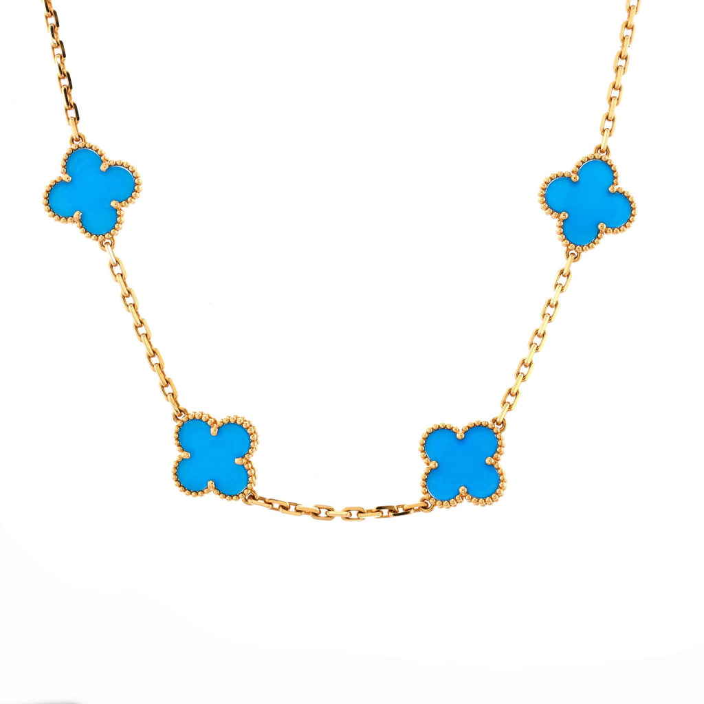 Vintage Alhambra 10 Motifs Necklace 18K Yellow Gold and Agate