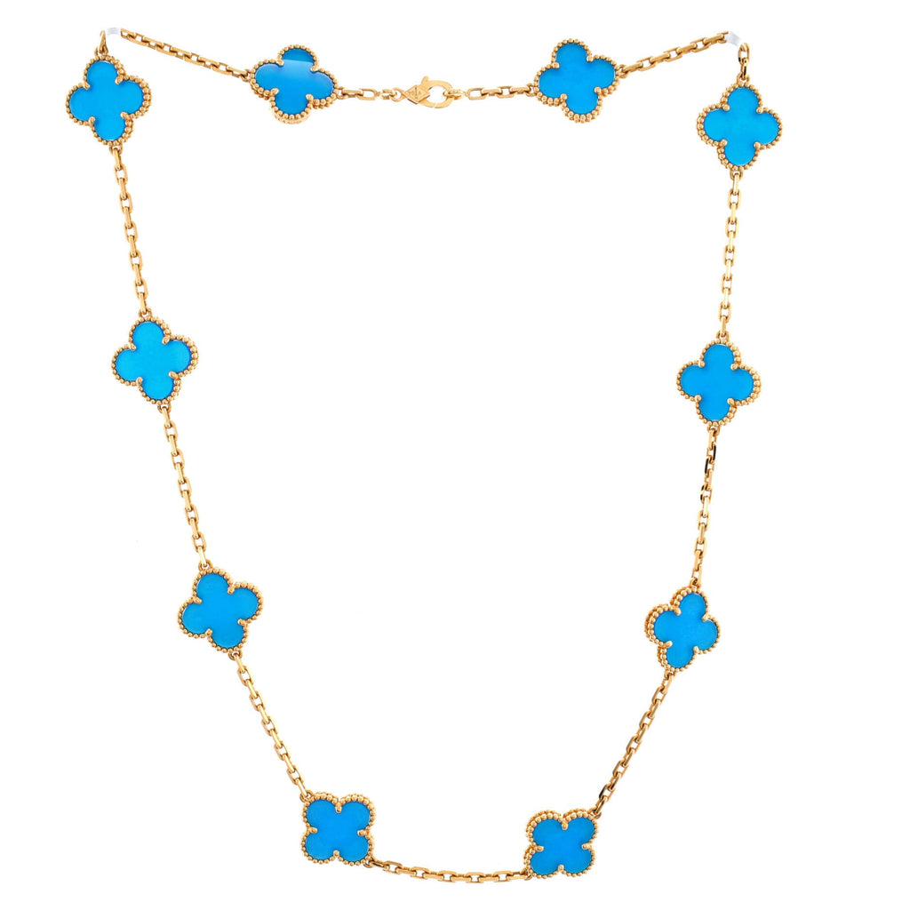 Vintage Alhambra 10 Motifs Necklace 18K Yellow Gold and Agate