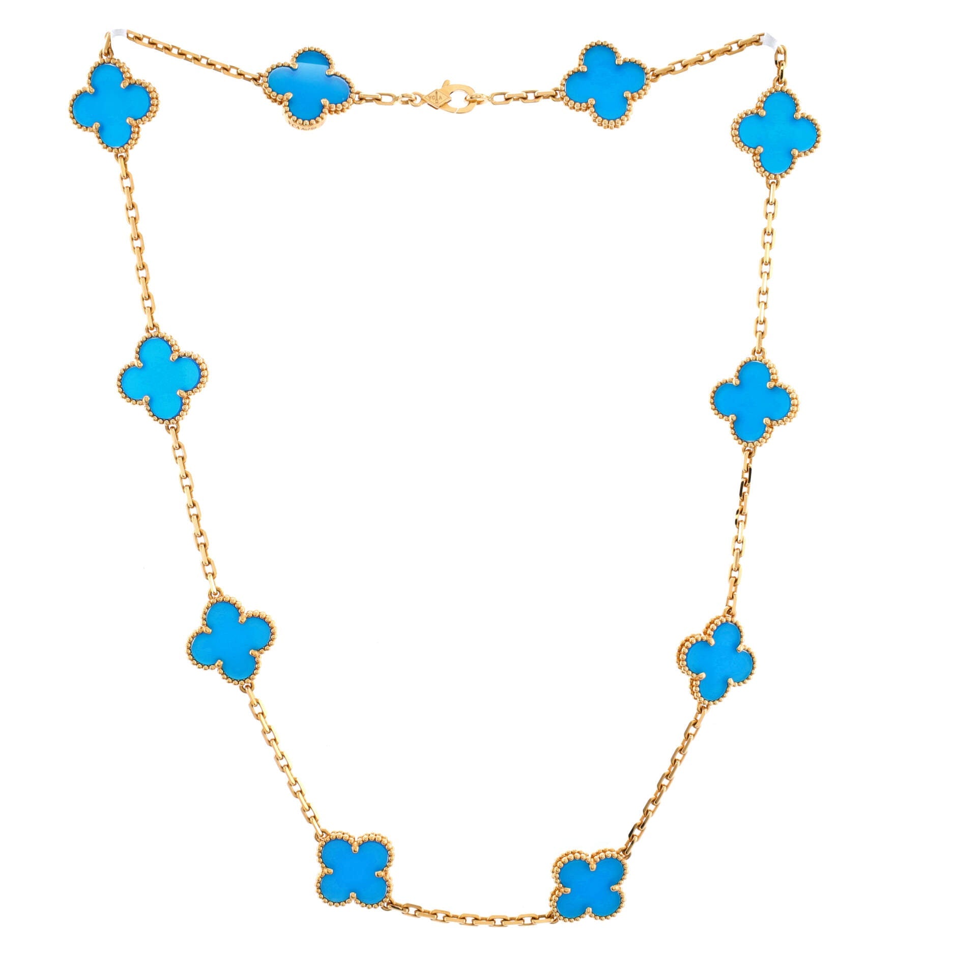 Vintage Alhambra 10 Motifs Necklace 18K Yellow Gold and Agate