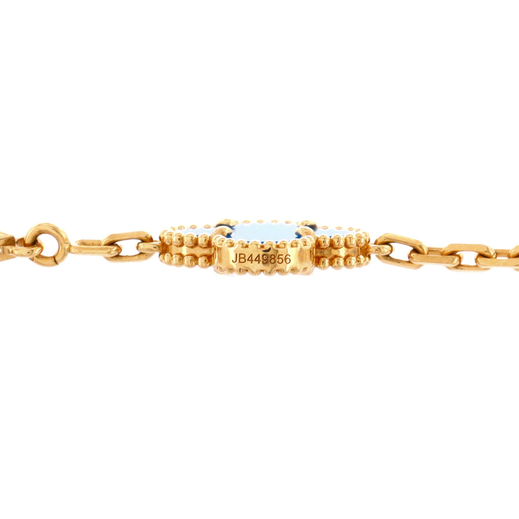 Vintage Alhambra 10 Motifs Necklace 18K Yellow Gold and Agate