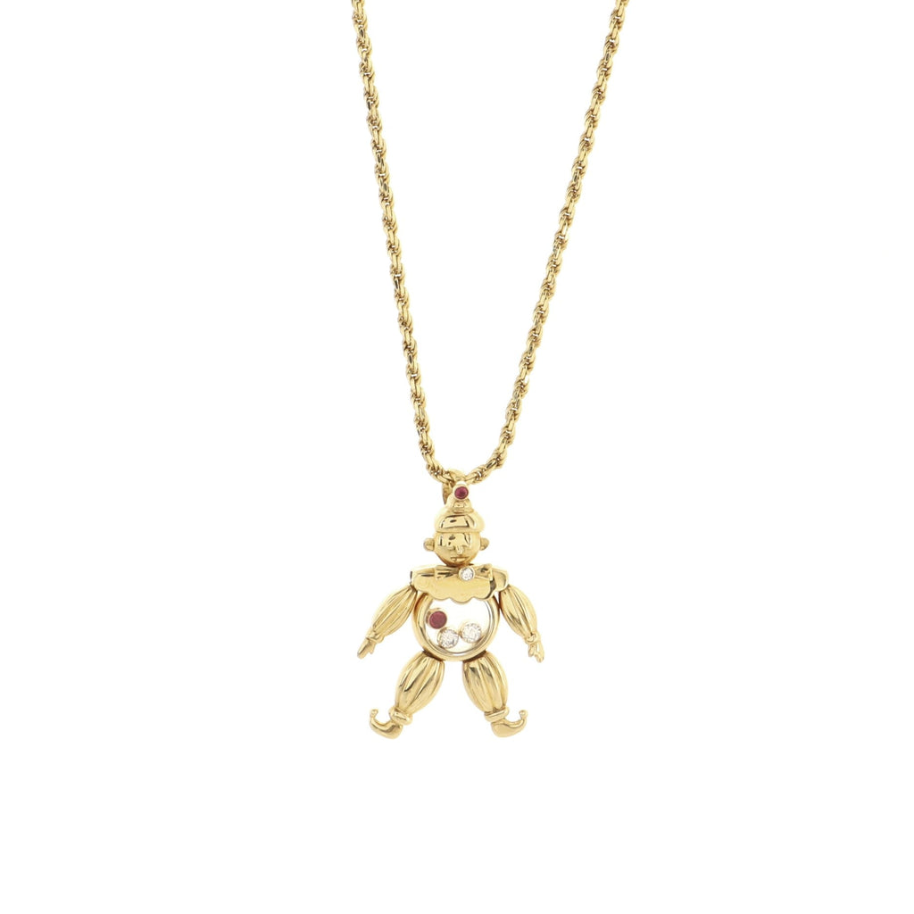 Happy Diamonds Clown Pendant Necklace 18K Yellow Gold with Diamonds and Rubies