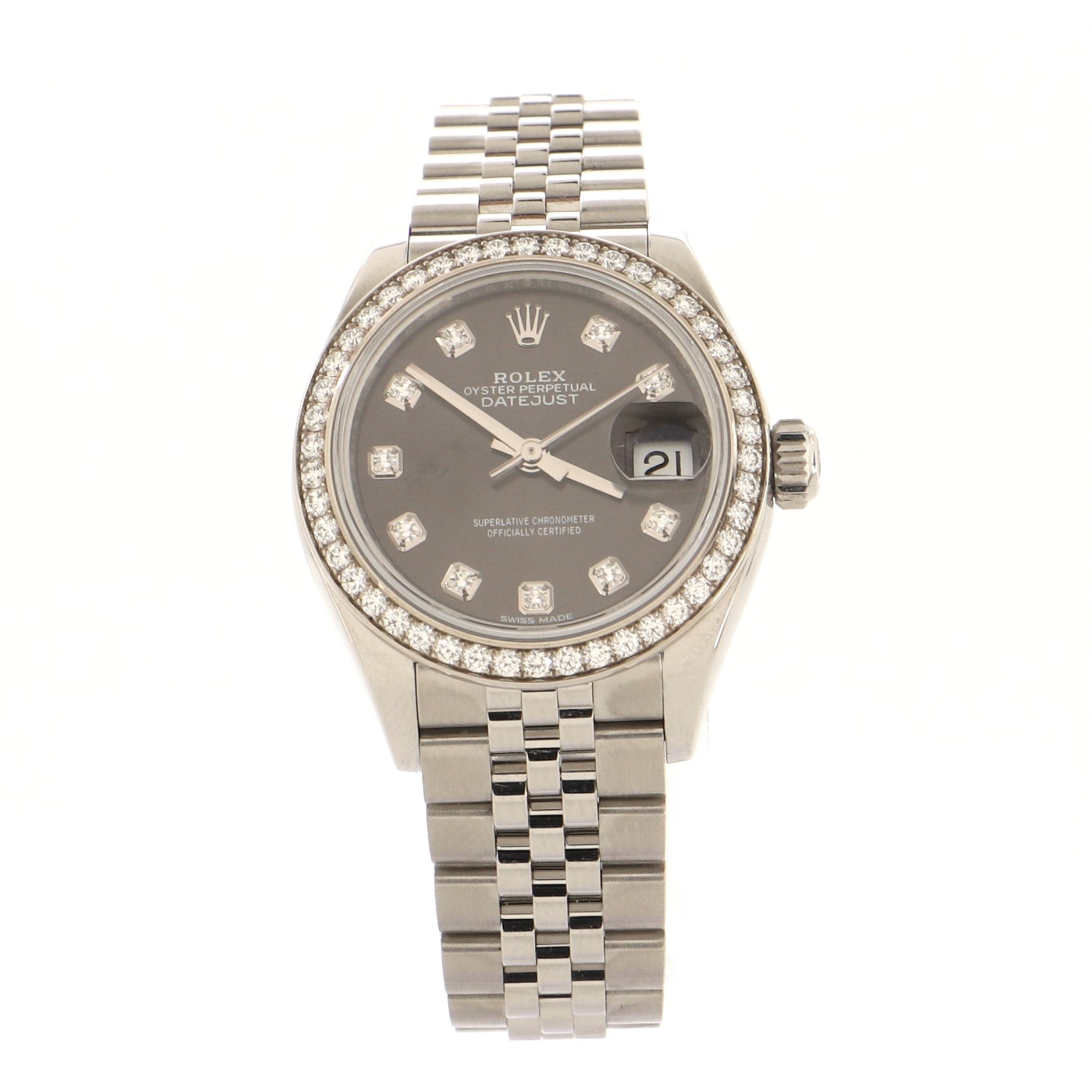 Oyster Perpetual Datejust Automatic Watch Stainless Steel and White Gold with Diamond Bezel and Markers 28
