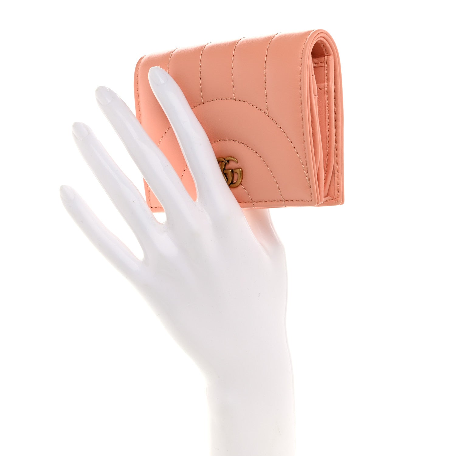 Calfskin Vertical Ring Matelasse GG Marmont  Case Wallet Peachy Chic
