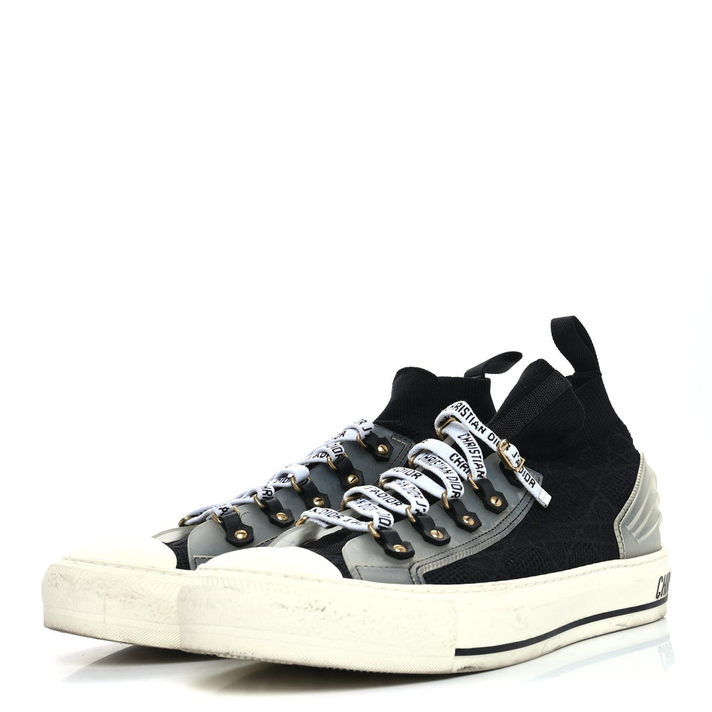 Technical Knit Calfskin Womens Walk'N'Dior High Top Sneakers 40 Black