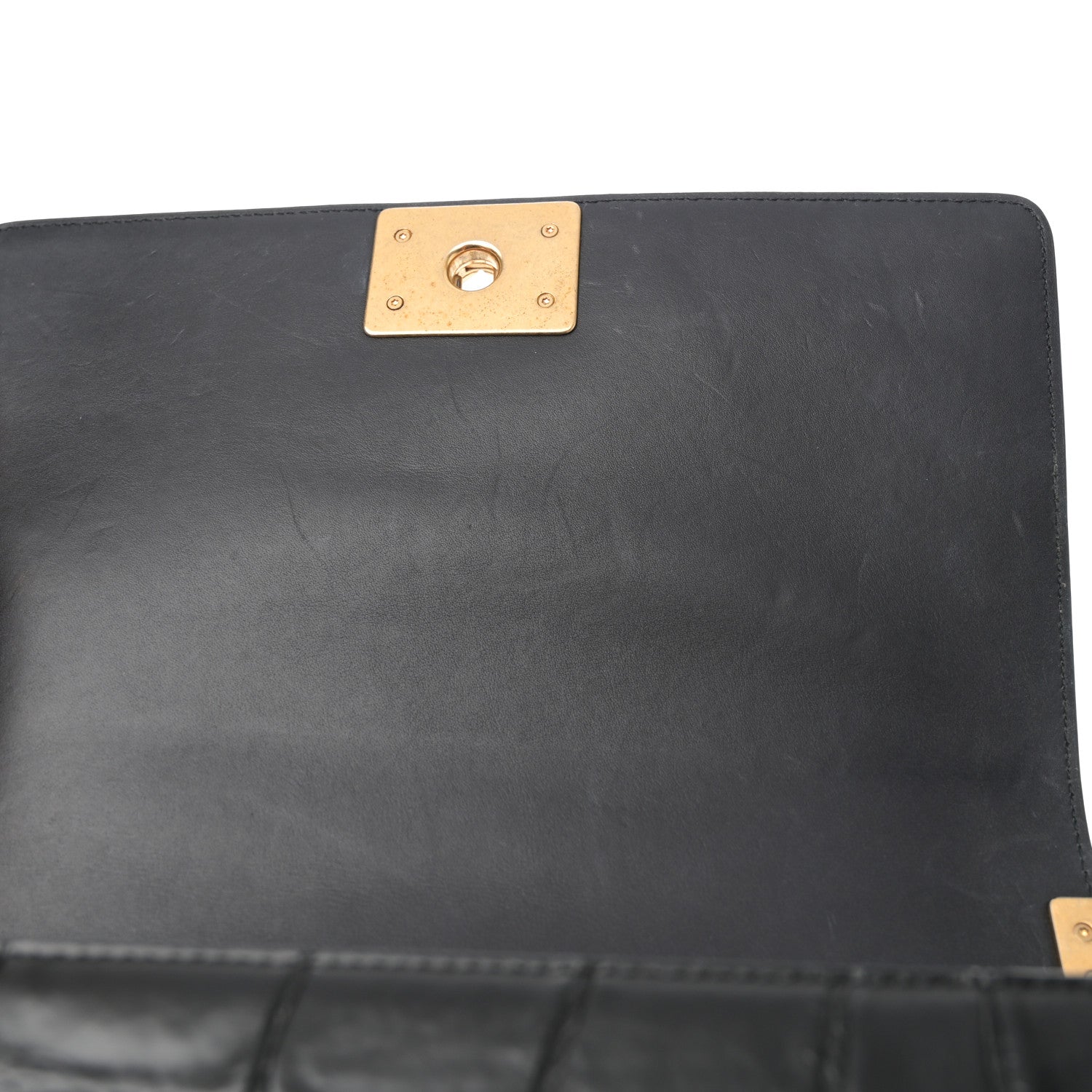 Calfskin Crocodile Embossed Graffiti Cocodile Medium Boy Flap Black Gold