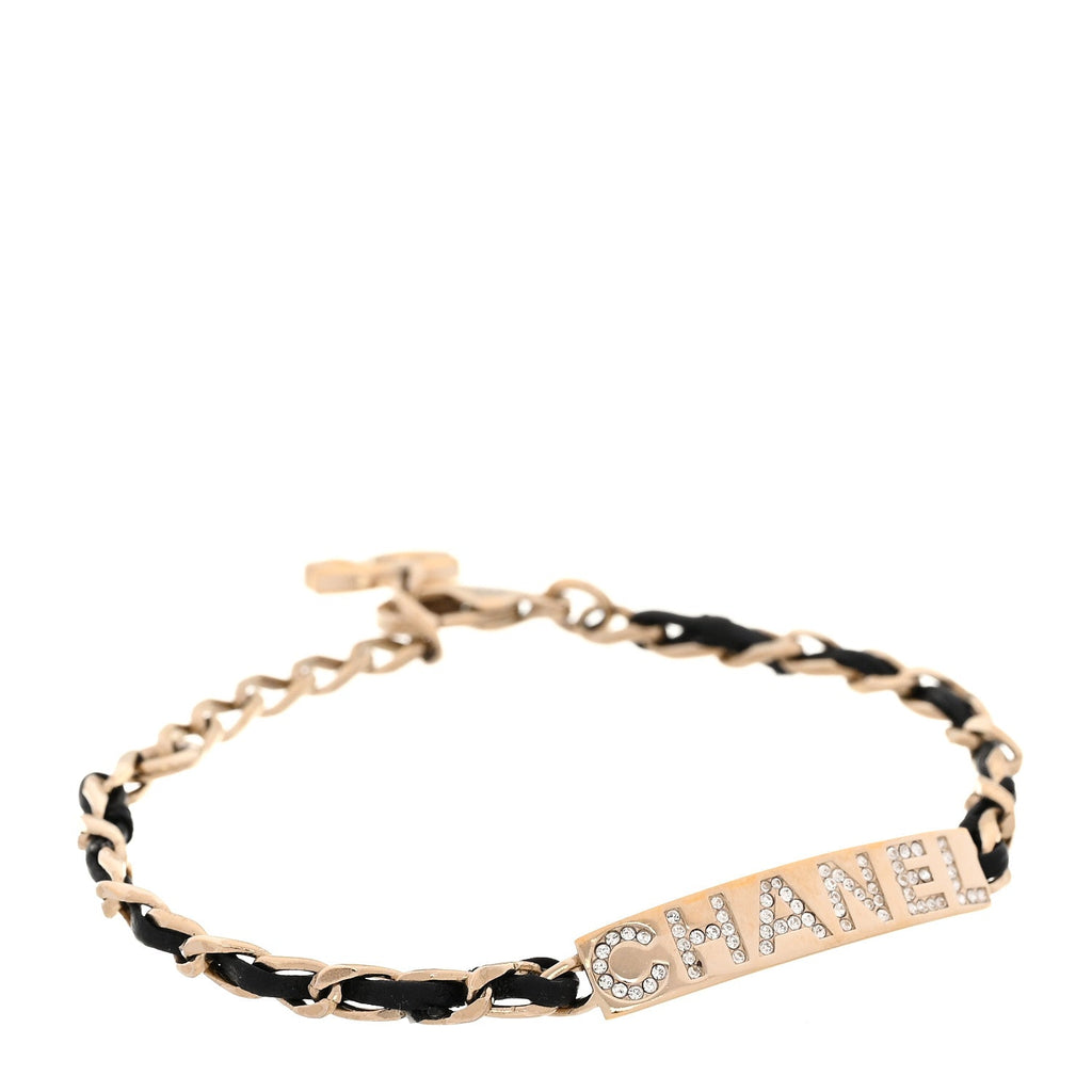 Metal Lambskin Crystal Sergeant Chanel Bracelet Gold