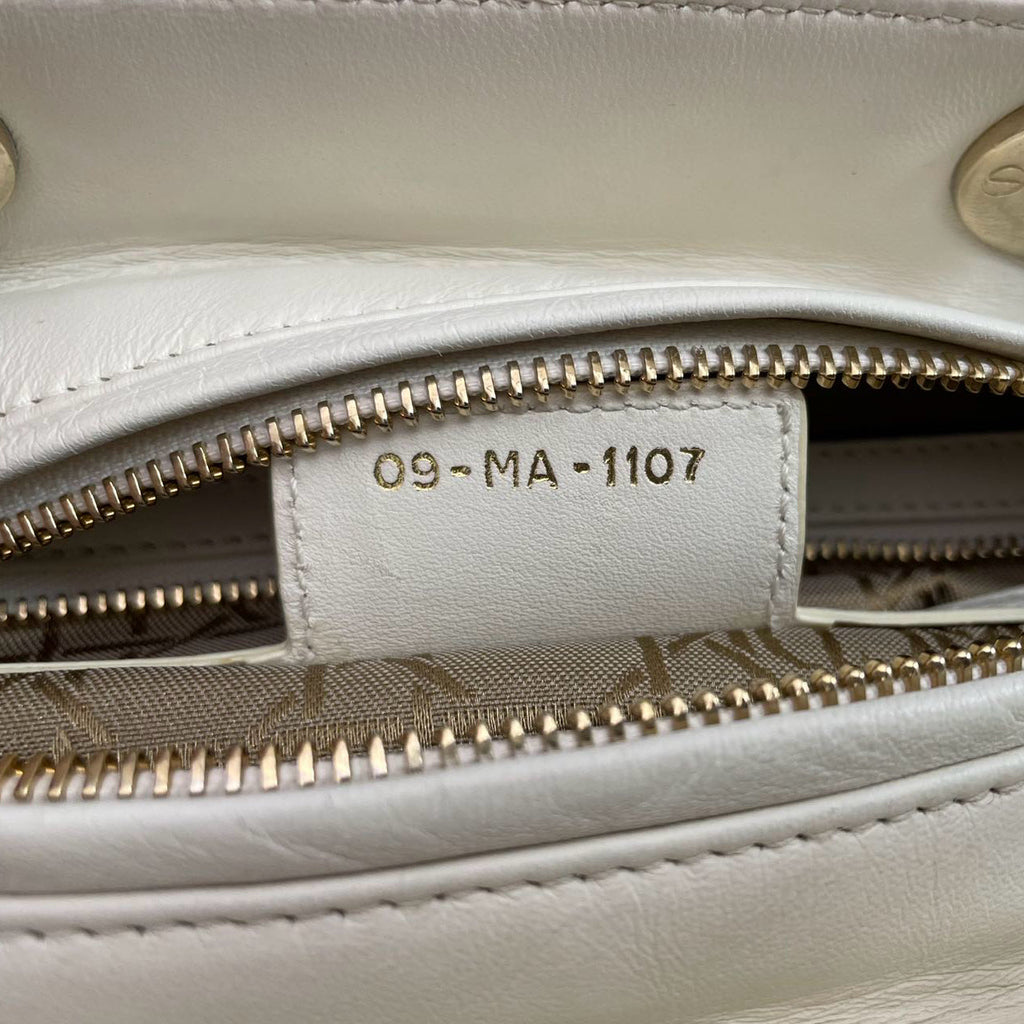 Christian Dior White Medium Lady Dior Bag in Cannage Lambskin Leather with Gold Hardware