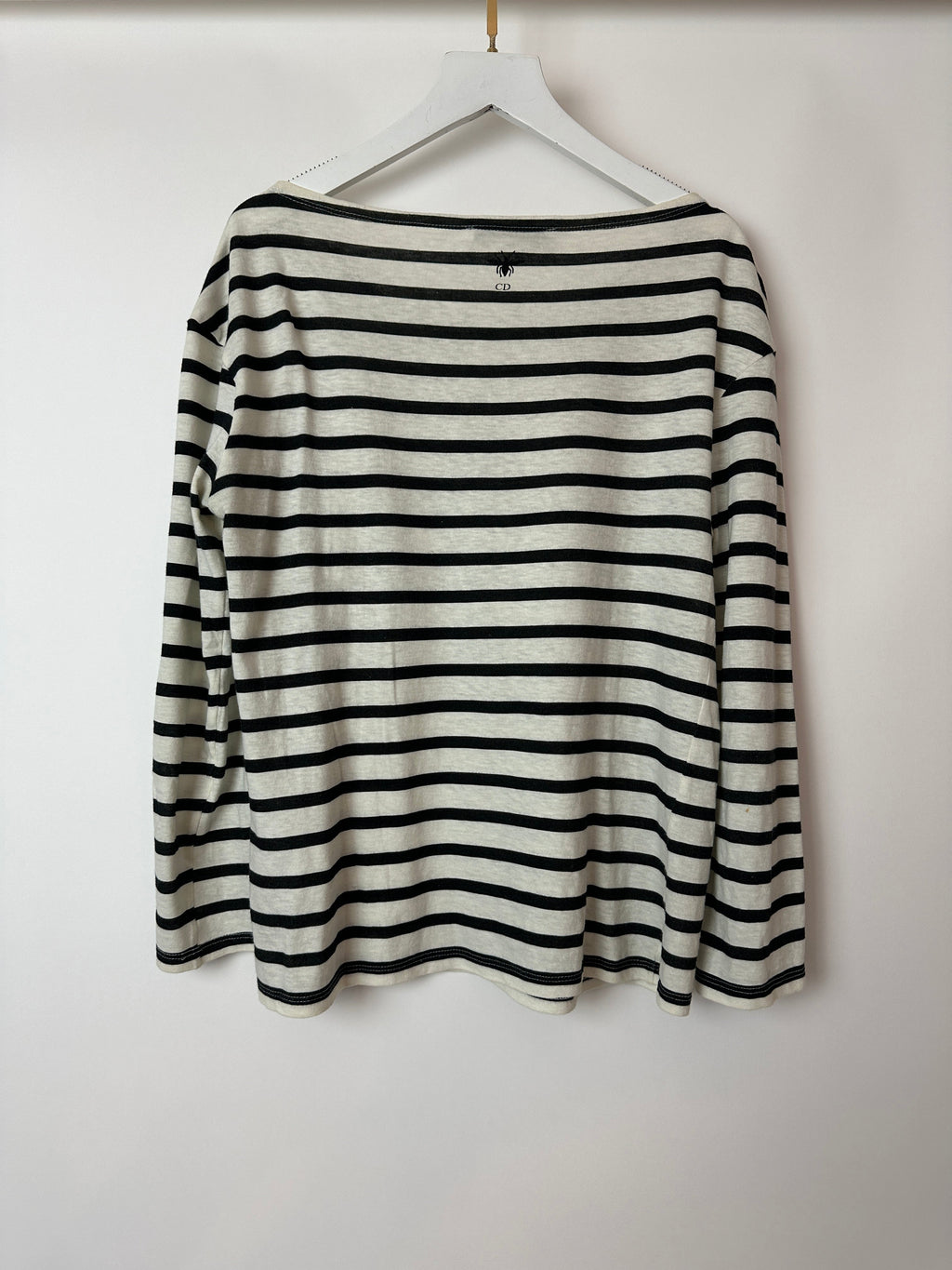 Christian Dior Cream Striped Logo Long Sleeve Top Size M (UK 10)