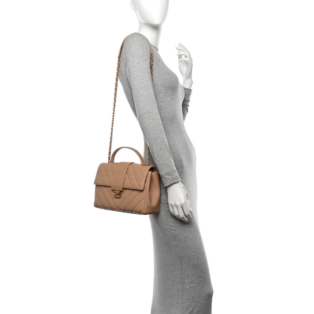 Calfskin Quilted Chevron In The City Bag Beige