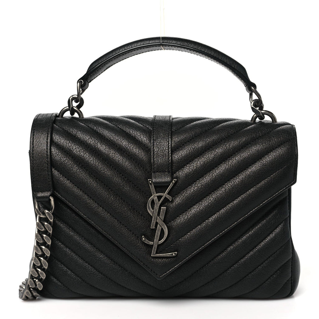 Sheepskin Matelasse Chevron Monogram Medium College Bag Black