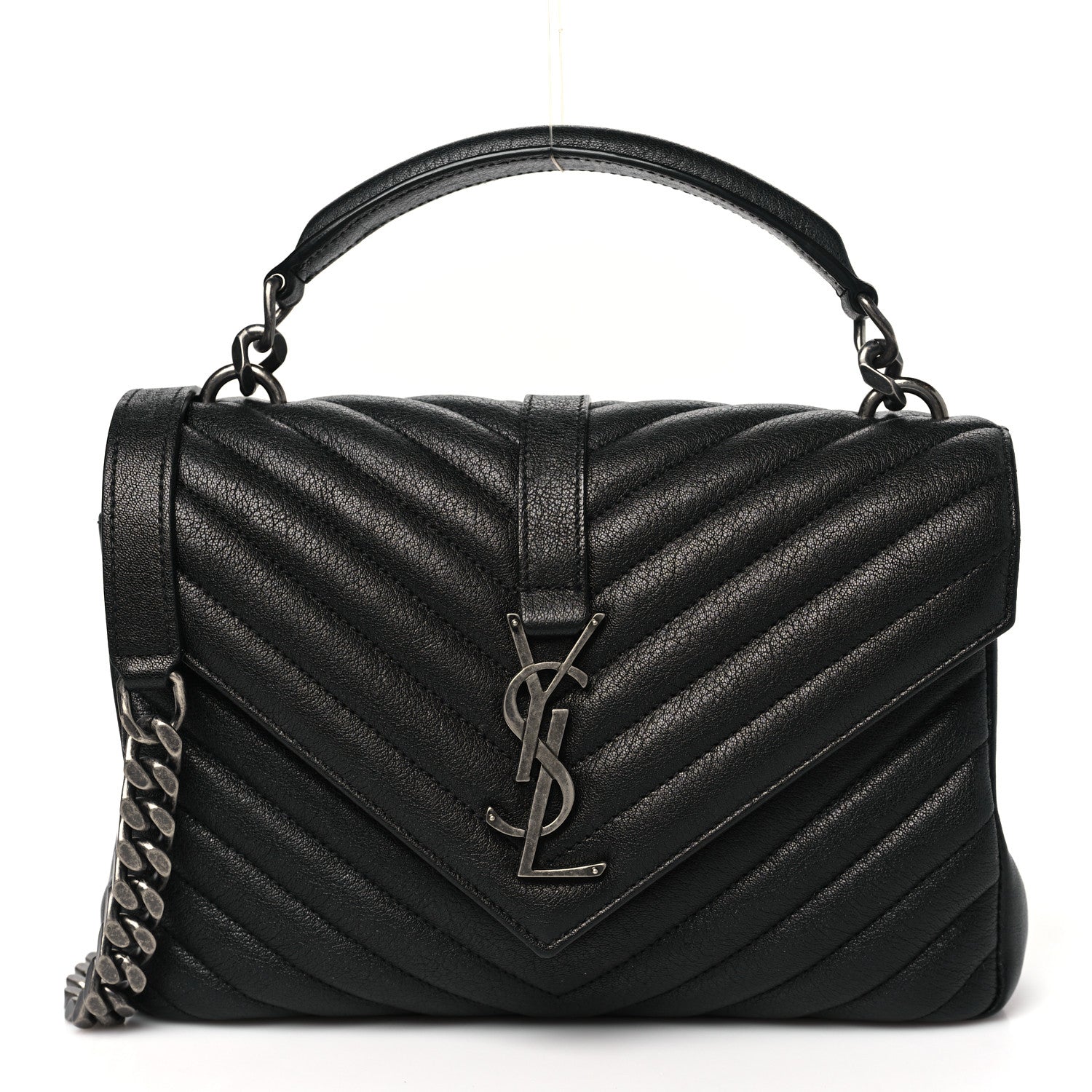 Sheepskin Matelasse Chevron Monogram Medium College Bag Black