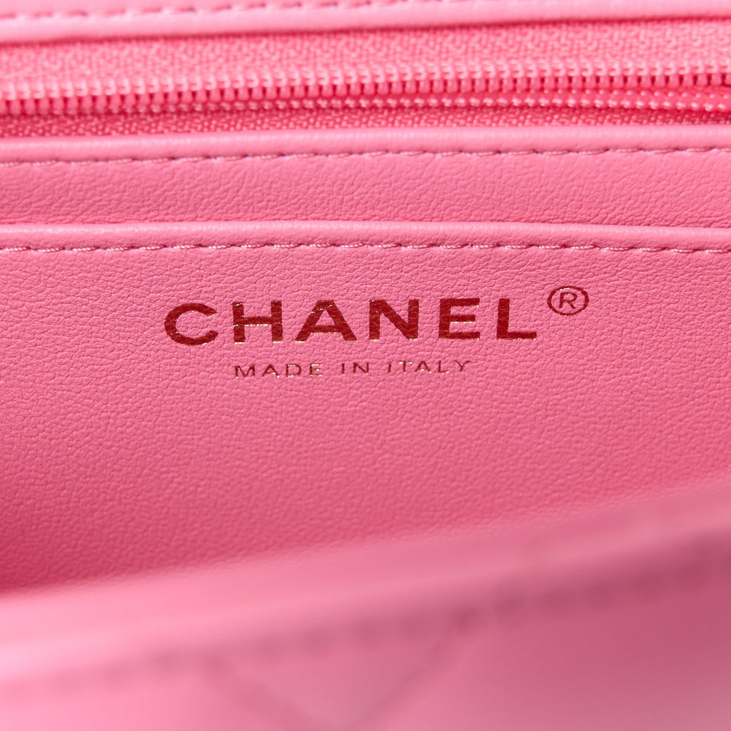 Lambskin Quilted Mini Top Handle Rectangular Flap Pink