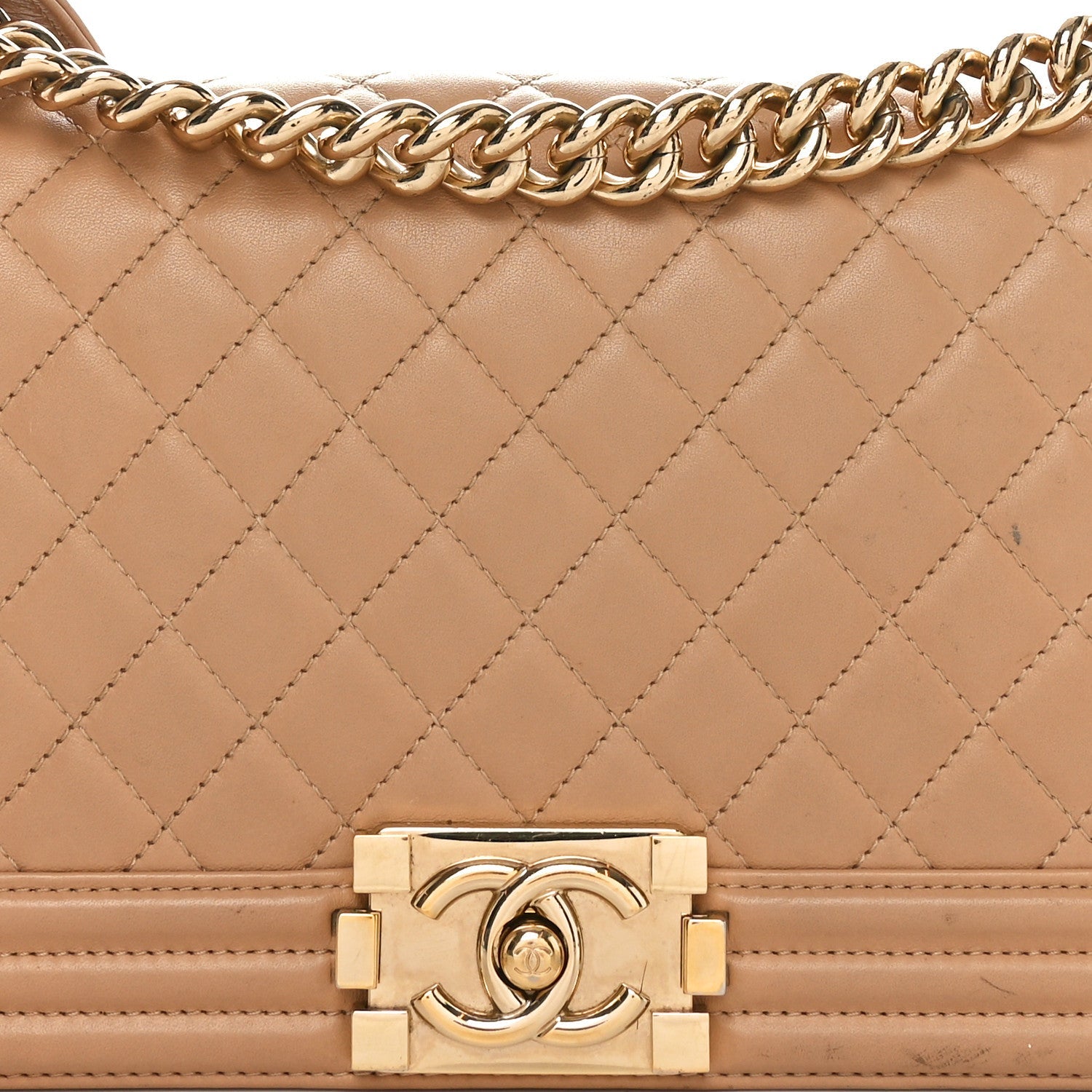 Lambskin Quilted Medium Boy Flap Beige