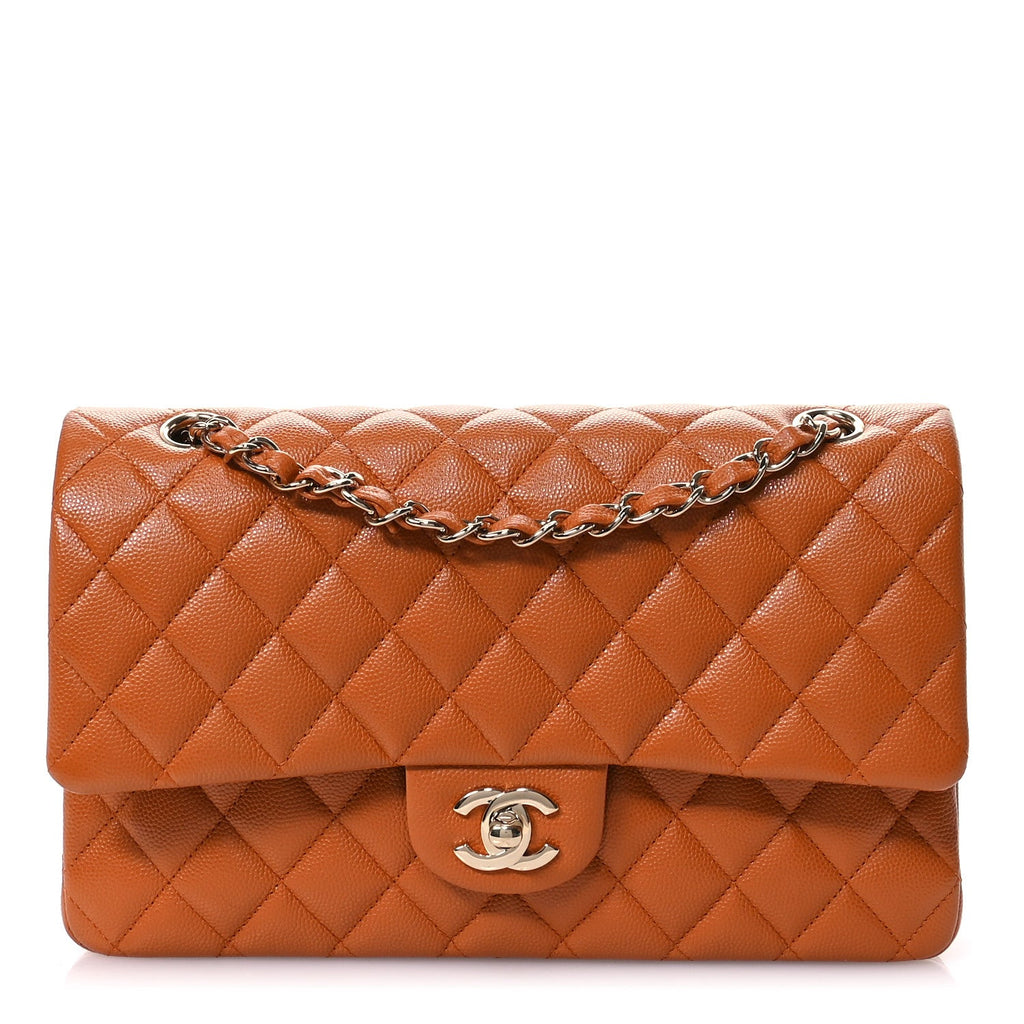 Caviar Quilted Medium Double Flap Light Brown