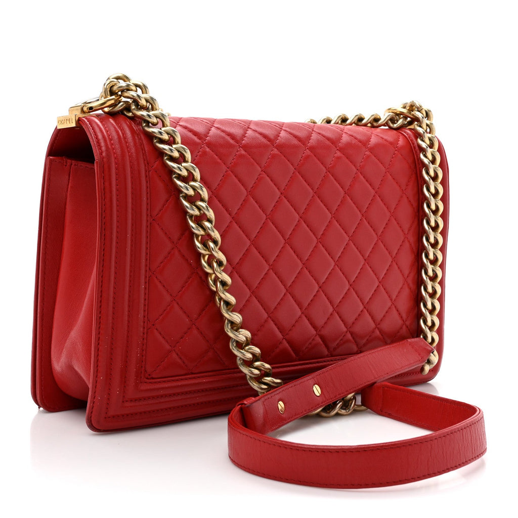 Lambskin Quilted New Medium Boy Flap Red
