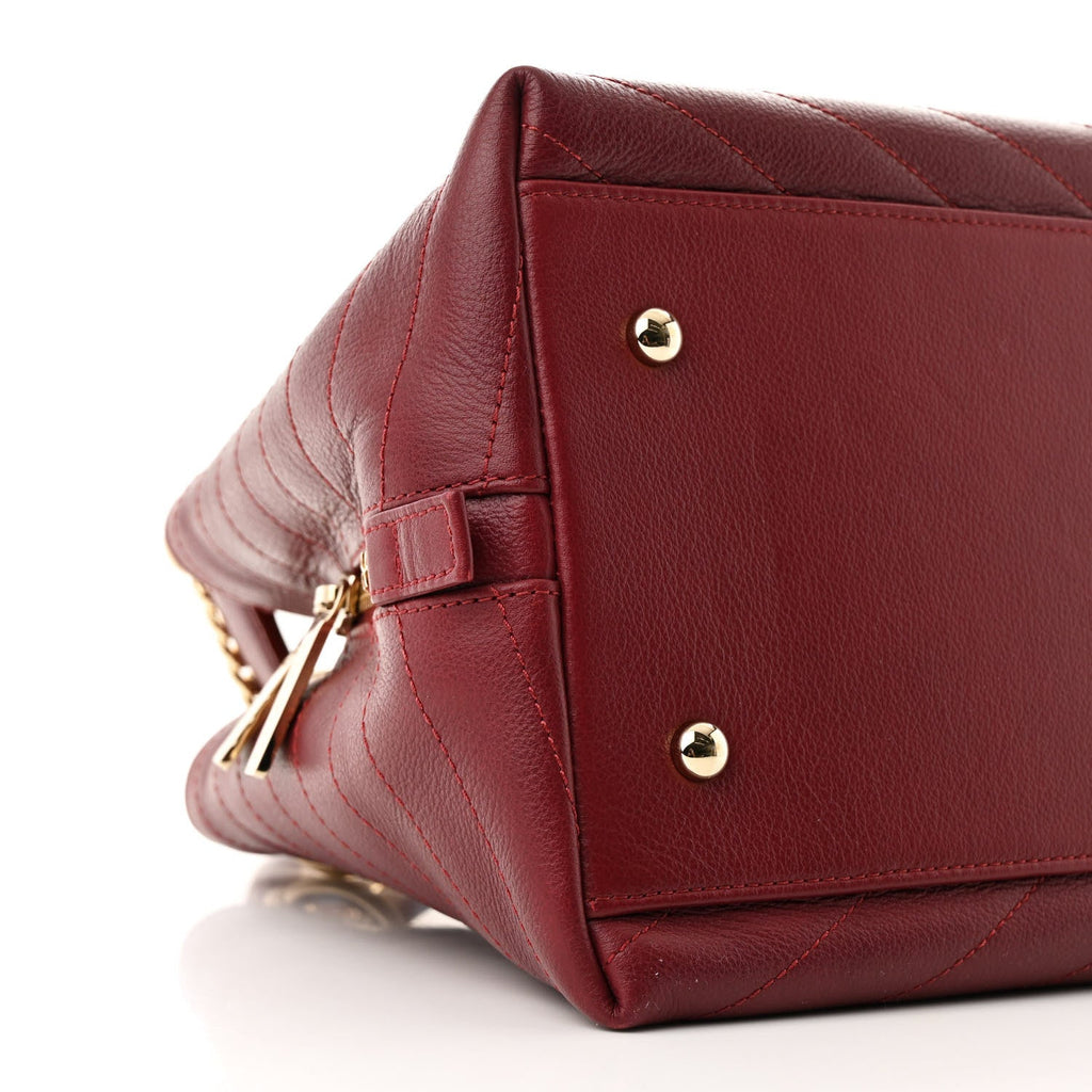 Calfskin Stitched Small Chevron Chic Shopping Bag Red